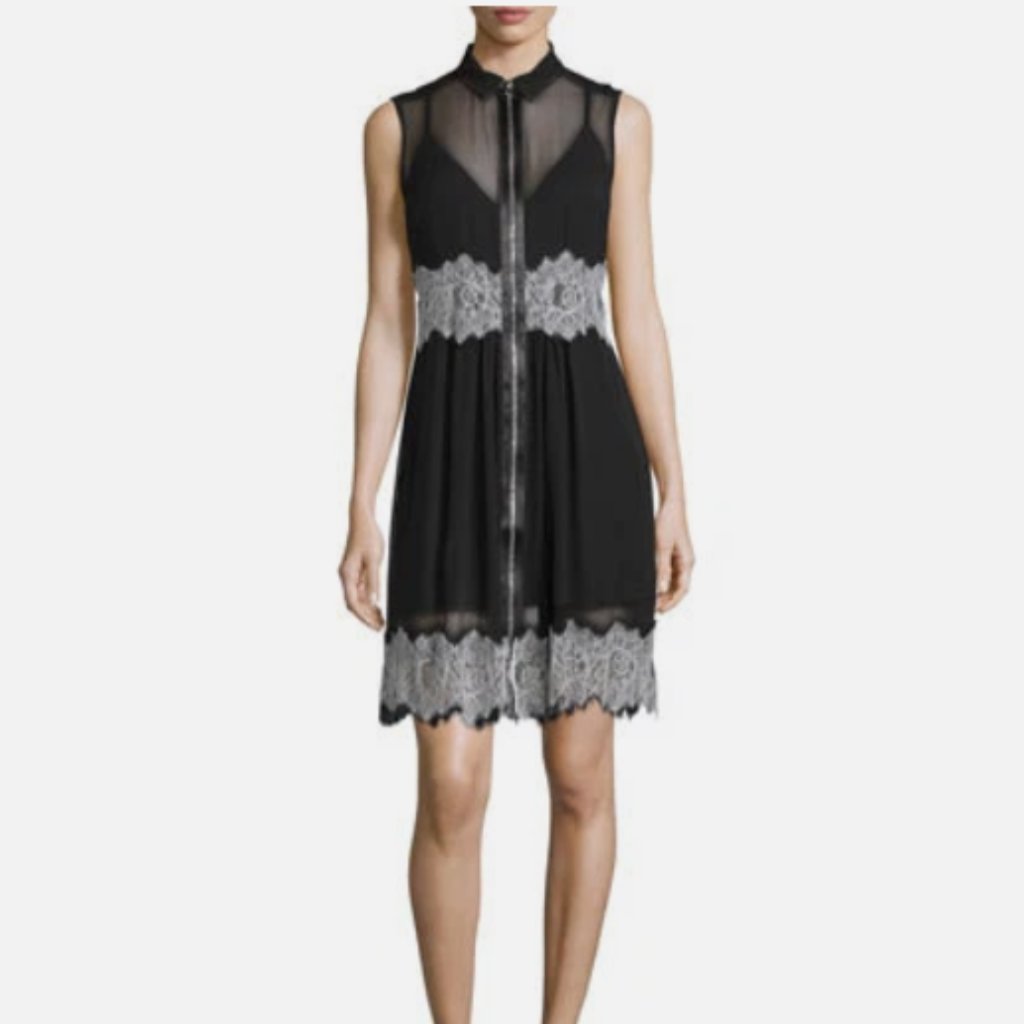 New Mcq Alexander Mcqueen Black White Lace Trim Zipper Silk Dress Size 40/S